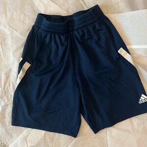 Boys Adidas Shorts- navy with white stripes and logo. Medium 10/12